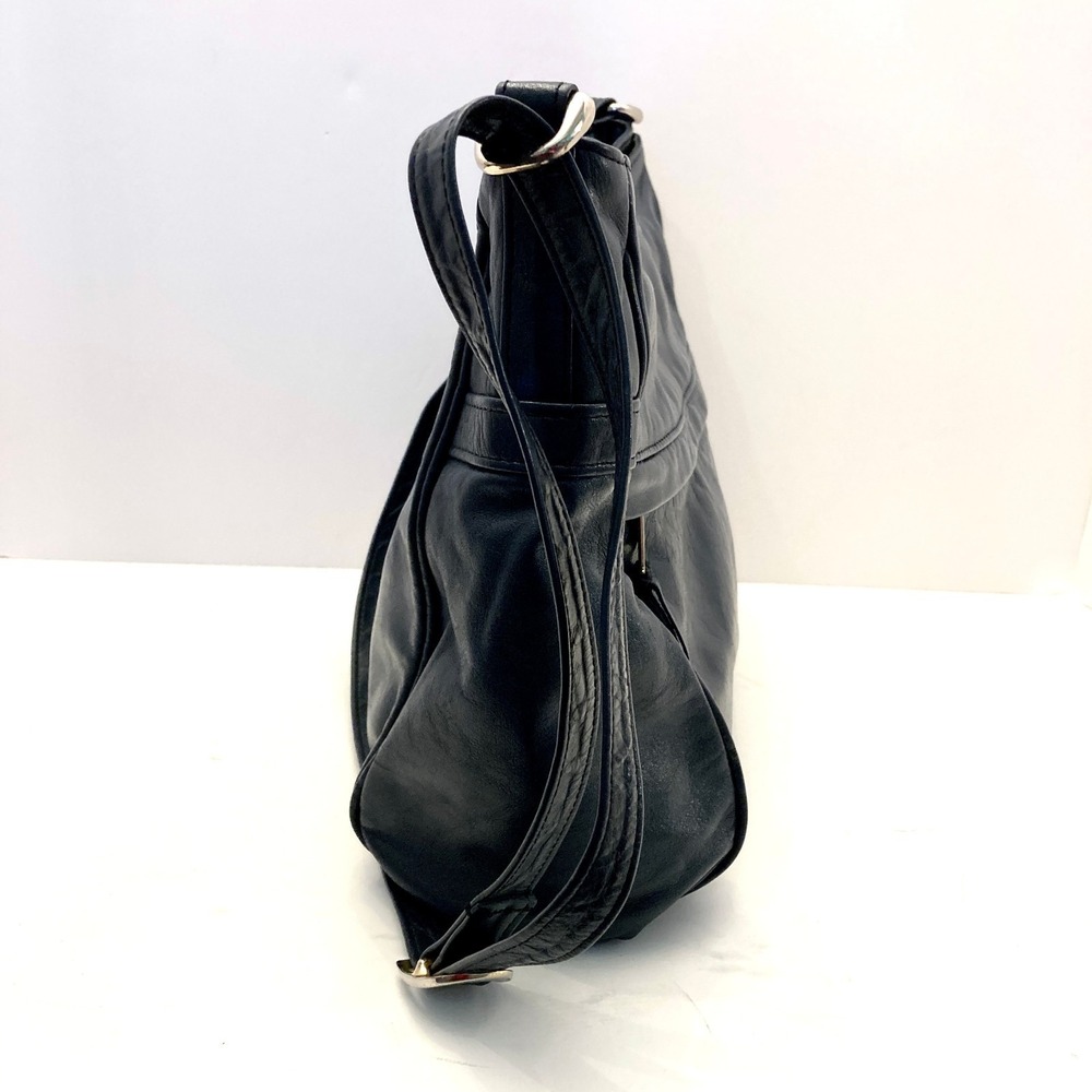 Vtg SAS Shoulder Bag Navy Blue Leather Purse Hand Sewn Made USA Pockets - Picture 10 of 13